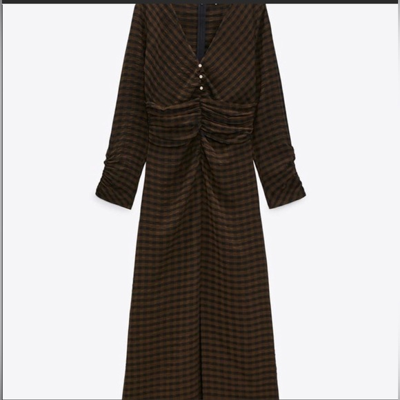 Zara Draped Plaid Midi Dress in Size Small - Picture 2 of 6